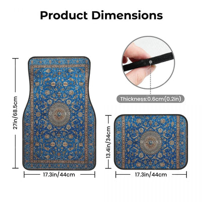 Cotes du tapis de sol voiture persan bleu : avant 68,5 x 44 cm, arrière 44 x 34 cm