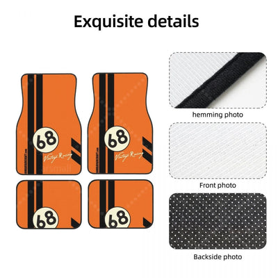 Zoom sur les finitions et le tissu du tapis de sol vintage racing