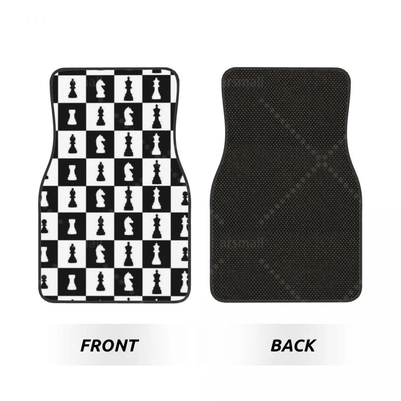 Tapis de sol voiture échiquier noir et blanc, jeu de 4 pièces