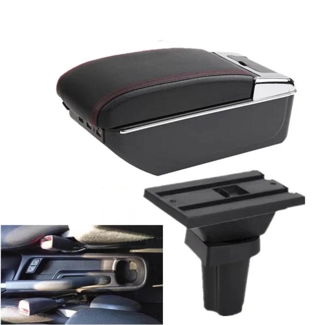 Accoudoir de voiture pour Kia de couleur noir et rouge avec port USB.