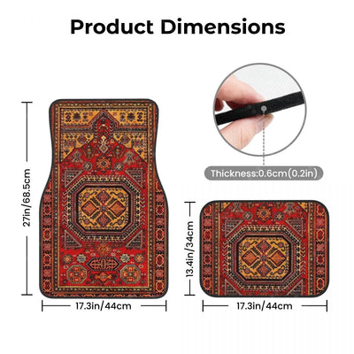 Dimensions du tapis de sol voiture persan rouge : avant 68,5 x 44 cm, arrière 44 x 34 cm