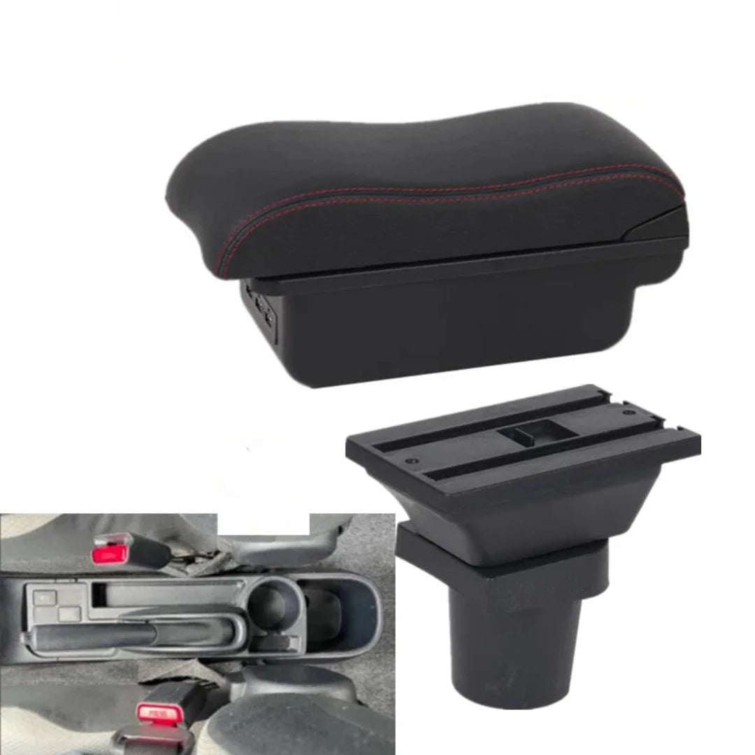 Accoudoir voiture Toyota Yaris, de forme incurvé, couleur des lignes rouge avec 3 ports USB.