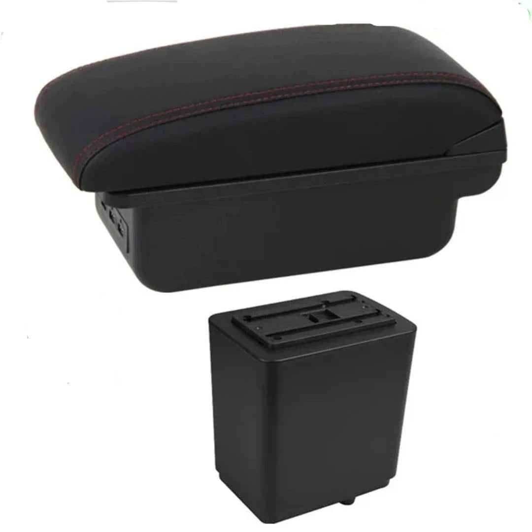 Accoudoir de voiture Citroën Berlingo noir avec les lignes rouge. Avec ports USB intégré.