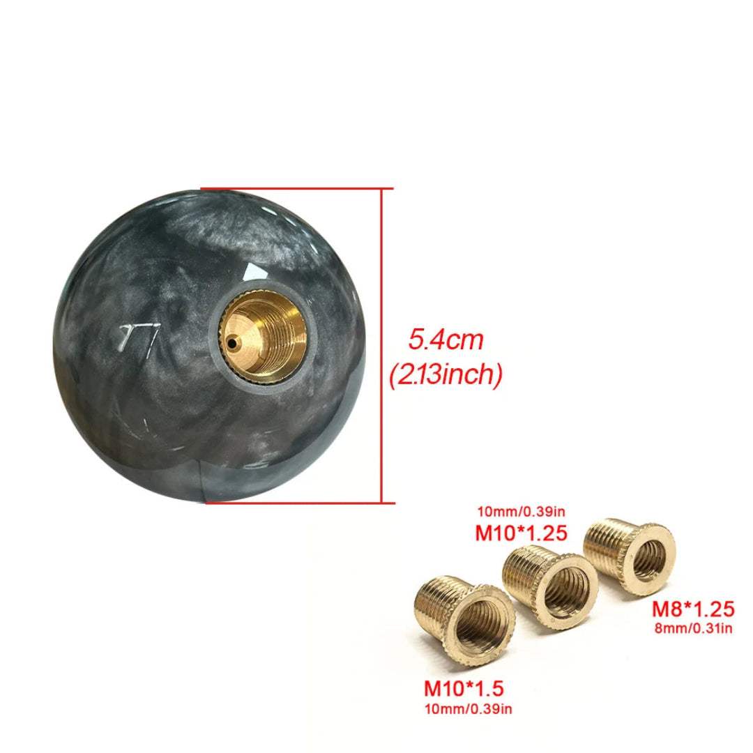 Dimensions du pommeau de vitesse marbré et tailles des adaptateurs.