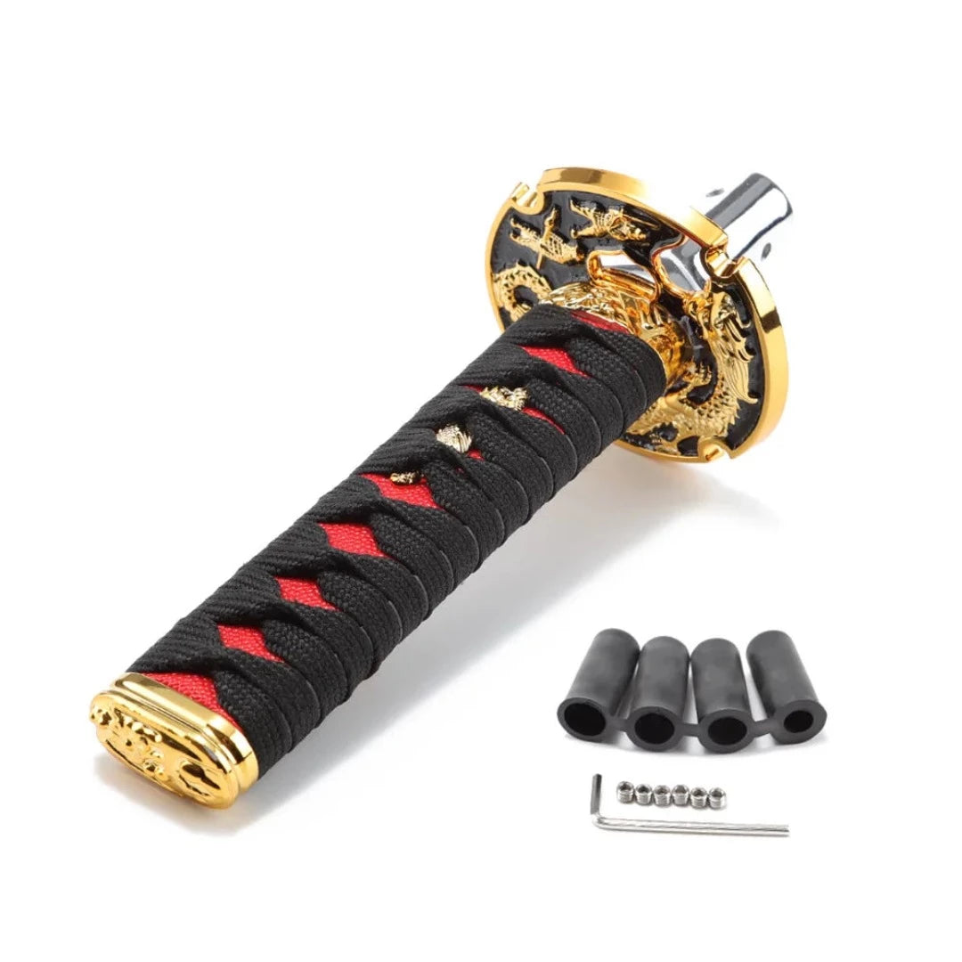 Pommeau de vitesse katana de 15 cm, couleur noir et rouge.