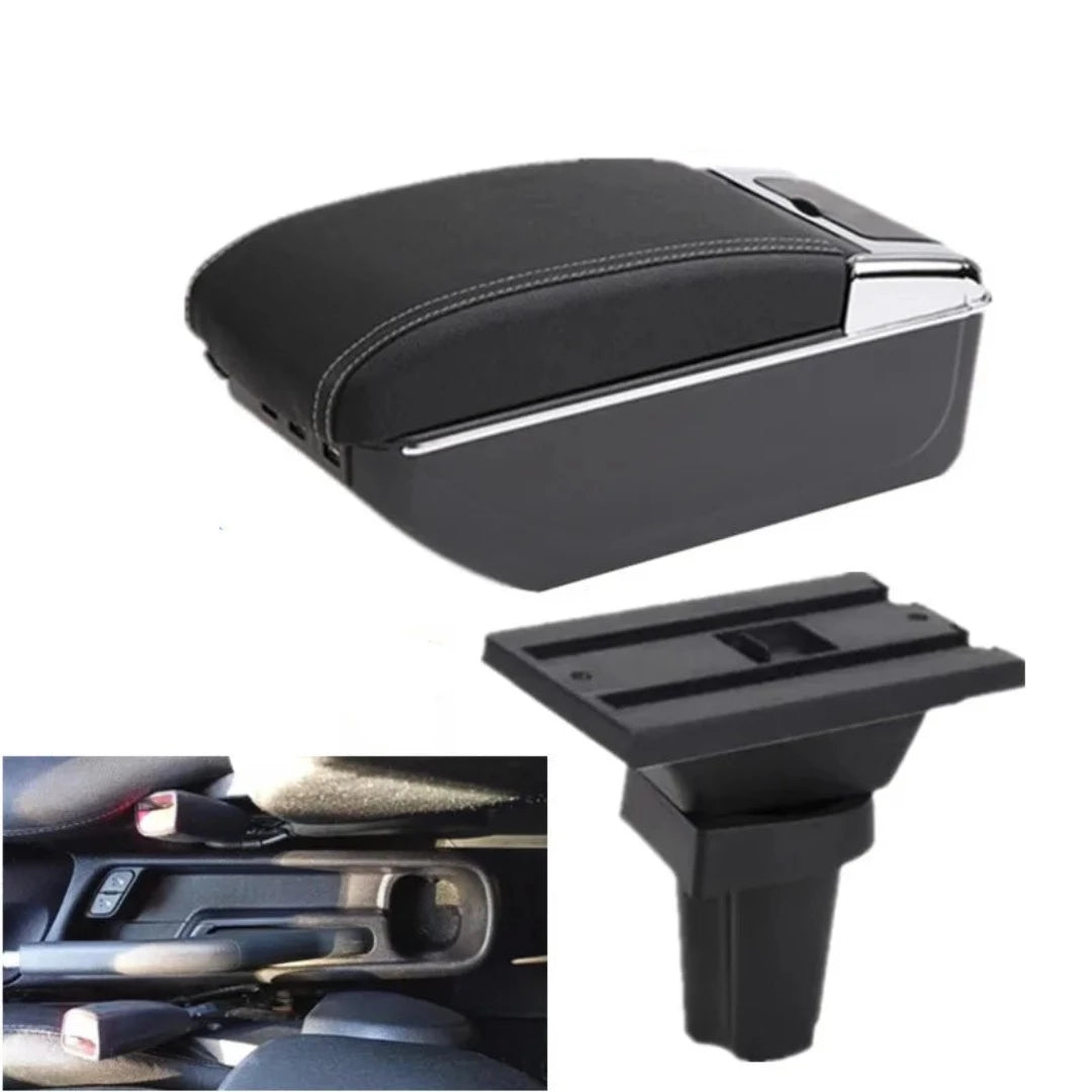 Accoudoir de voiture pour Kia Picanto de couleur noir et blanc. Avec port USB intégré.