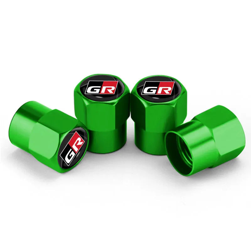 Bouchon de valve Toyota GR, de couleur vert avec logo GR sur le dessus du bouchon.