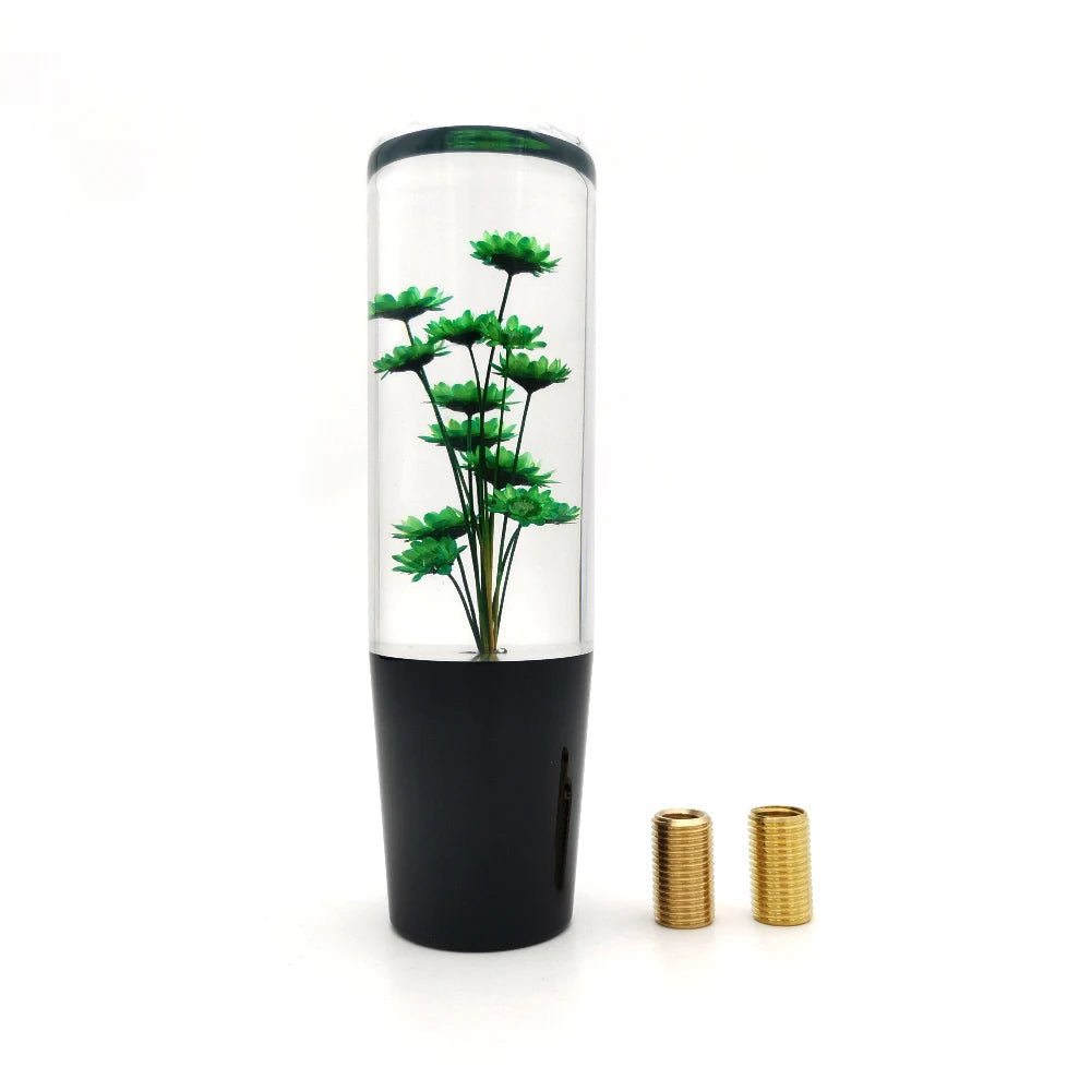 Pommeau de vitesse original fleuri vert 15 cm pour voiture manuelle sans bague.
