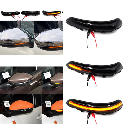 Mise en situation de clignotants dynamiques LED montés sur des rétroviseurs de plusieurs carrosseries, allumés