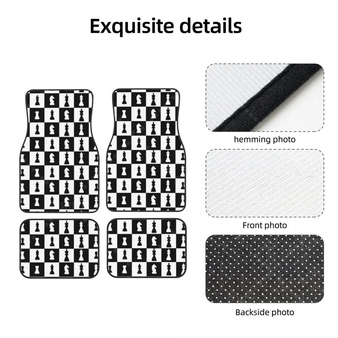 Détails de fabrication du tapis de sol voiture échiquier noir et blanc