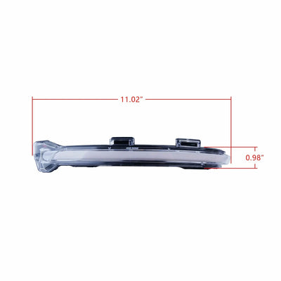 Clignotant transparent coté de 280 mm de long et 25 mm de haut, sur fond blanc