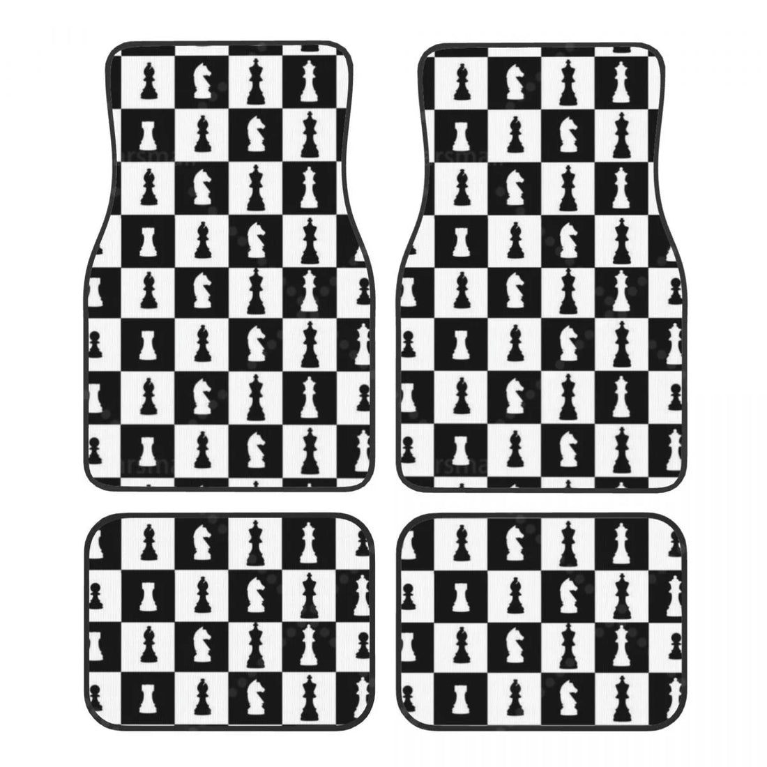 Tapis de sol voiture échiquier noir et blanc, jeu de 4 pièces