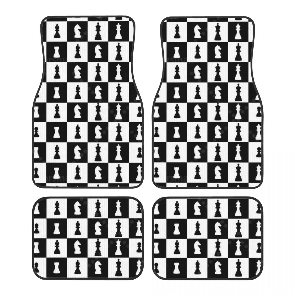 Tapis de sol voiture échiquier noir et blanc, jeu de 4 pièces