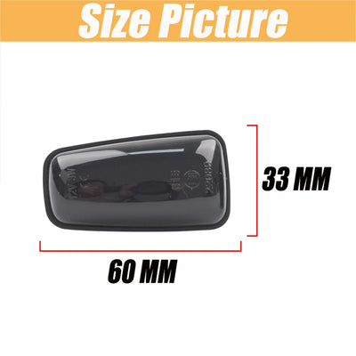 Répétiteur latéral dynamique fumé vu de face, cotes de 60 mm de long et 33 mm de haut