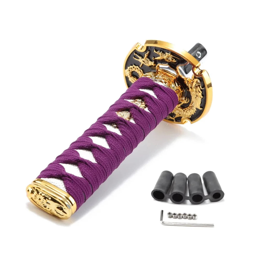 Pommeau de vitesse original en forme de Katana, de couleur violet.
