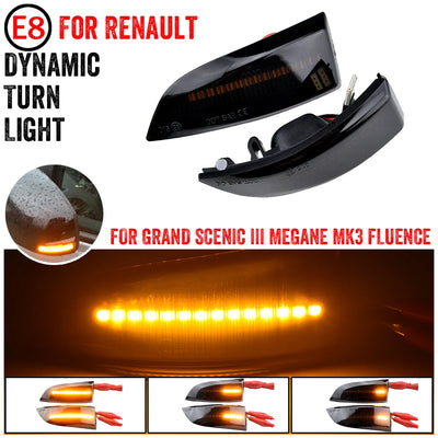 Visuel de clignotants fumés dynamiques pour Renault, avec séquence ambre à diodes alignées