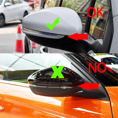 Comparatif de pose sur rétroviseur : position conforme et position non conforme du clignotant dynamique sous la coque