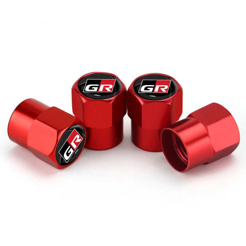 Bouchon de valve Toyota GR, de couleur rouge avec logo GR sur le dessus du bouchon.