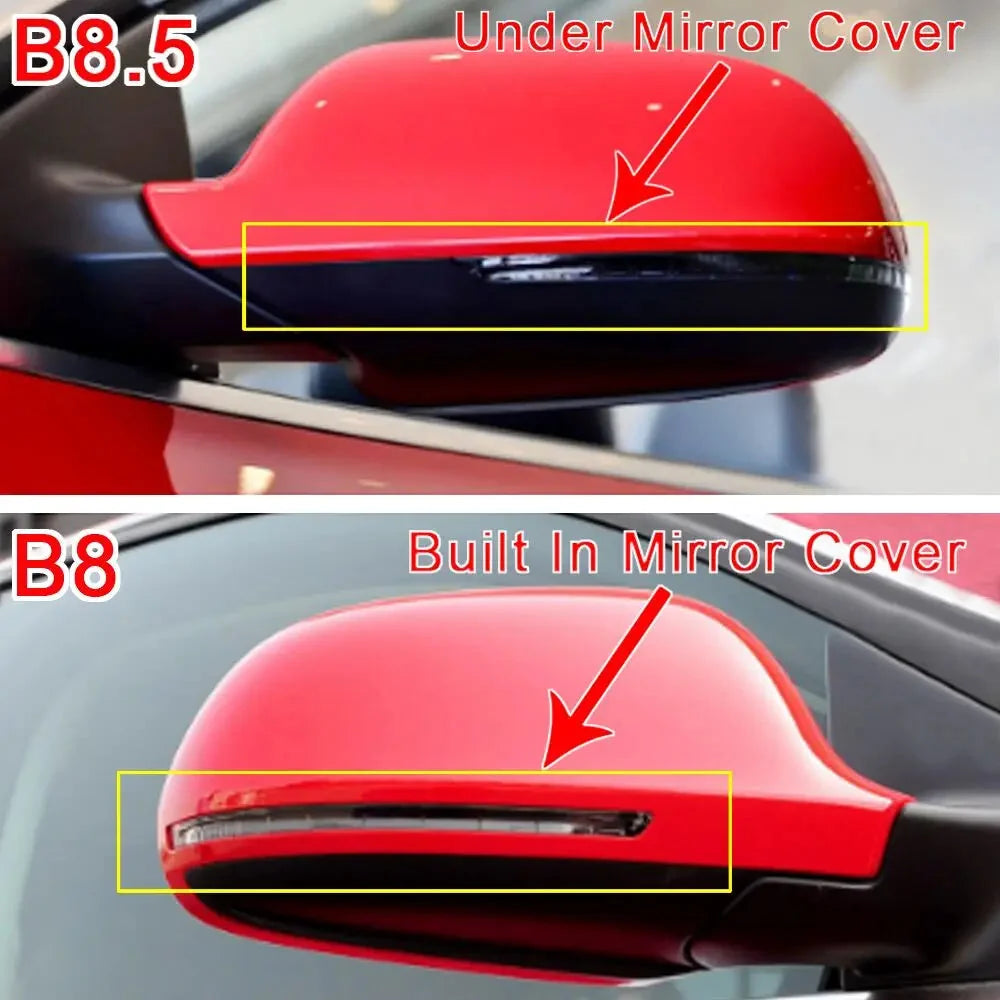 Différence entre le clignotant intégré à la coque (version 2008-2010) et le clignotant sous le bord de la coque (version 2010-2013) sur un rétroviseur Audi