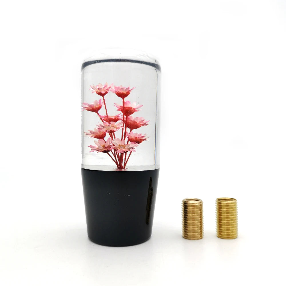 Pommeau de vitesse original fleuri rose 10 cm avec arbuste décoratif intérieur