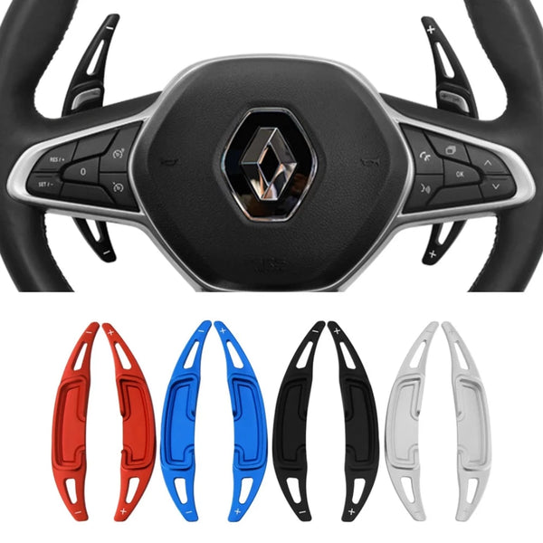 Image de nos palettes au volant Renault, de couleur : rouge, bleu, noir et gris.