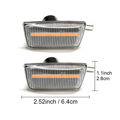 Deux répétiteurs latéraux transparents vus de face, cotes de 6,4 cm de long et 2,8 cm de haut
