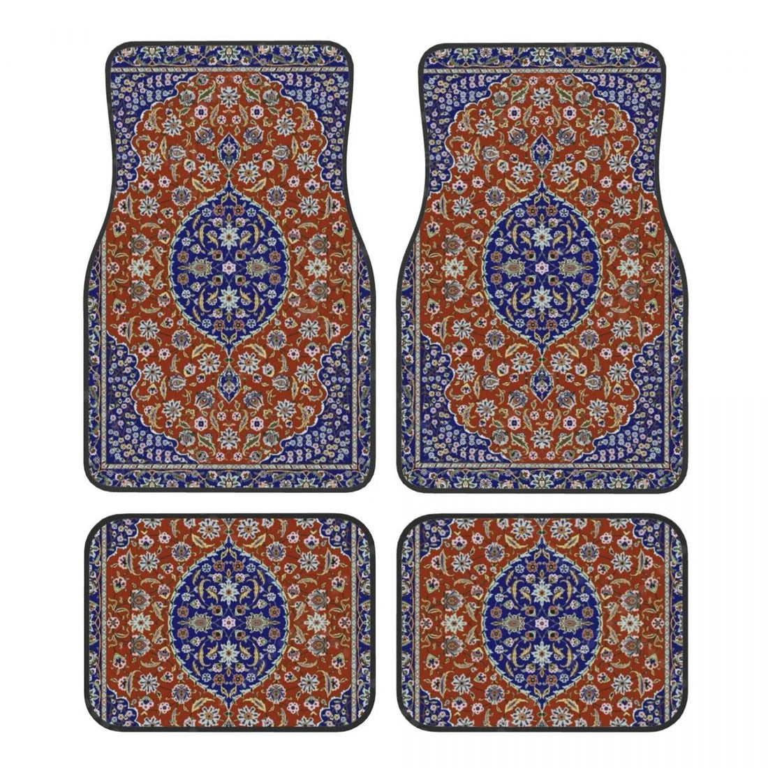 Tapis de sol voiture persan, déclinaison rouge et bleue à médaillon central