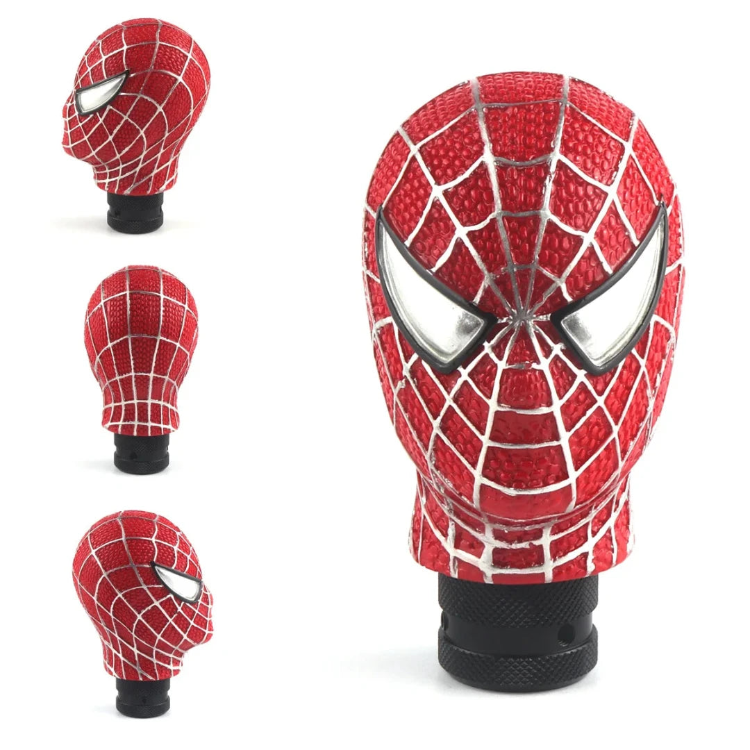 Pommeau de vitesse Spider Man en rouge. Vu de face, de dos et de profil.