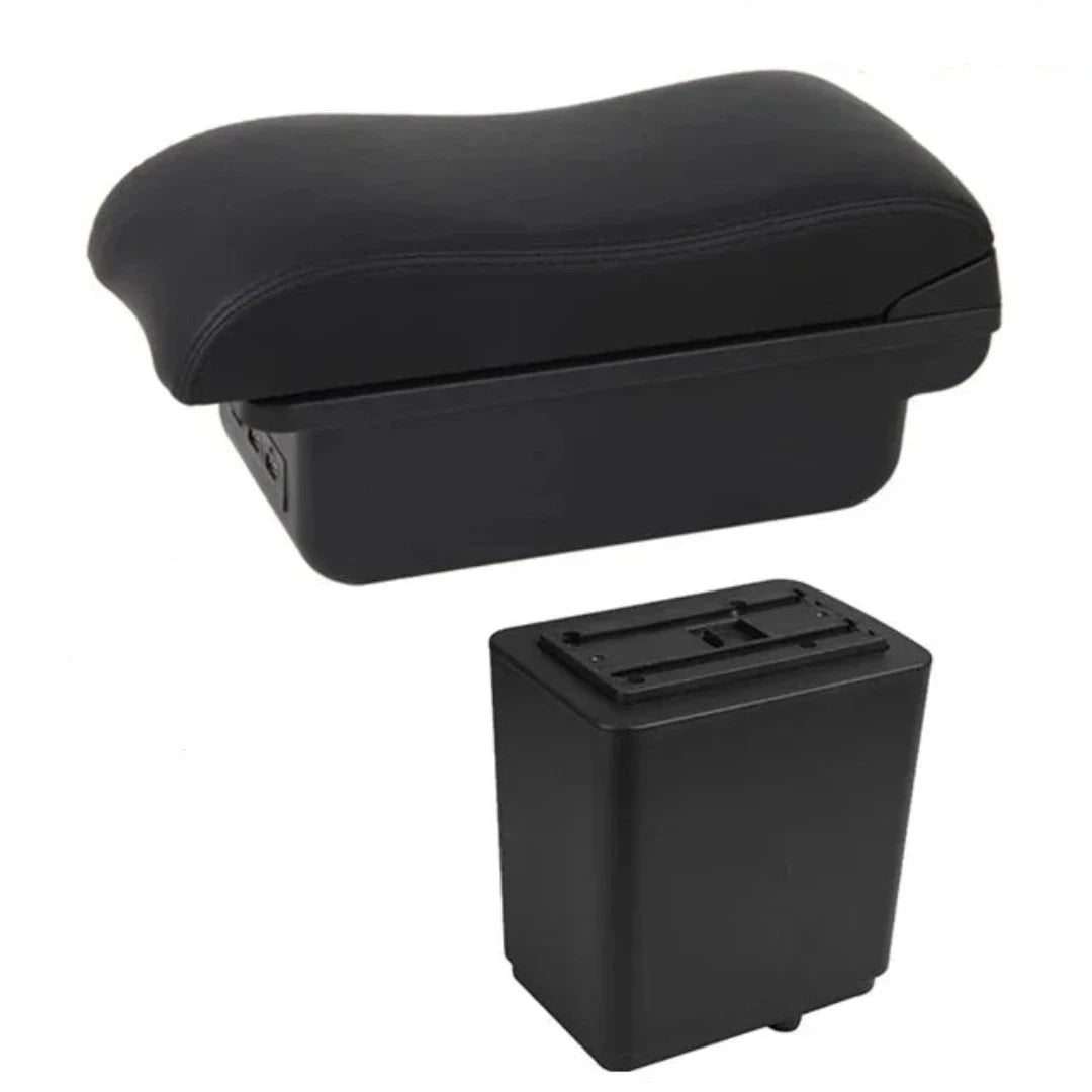 Accoudoir de voiture pour Berlingo. De forme incurvée et de couleur noir. Avec port USB intégré.