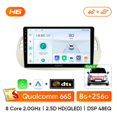 Autoradio Carplay iat 500, de couleur blanc.