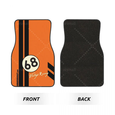 Recto et verso du tapis de sol voiture vintage racing orange