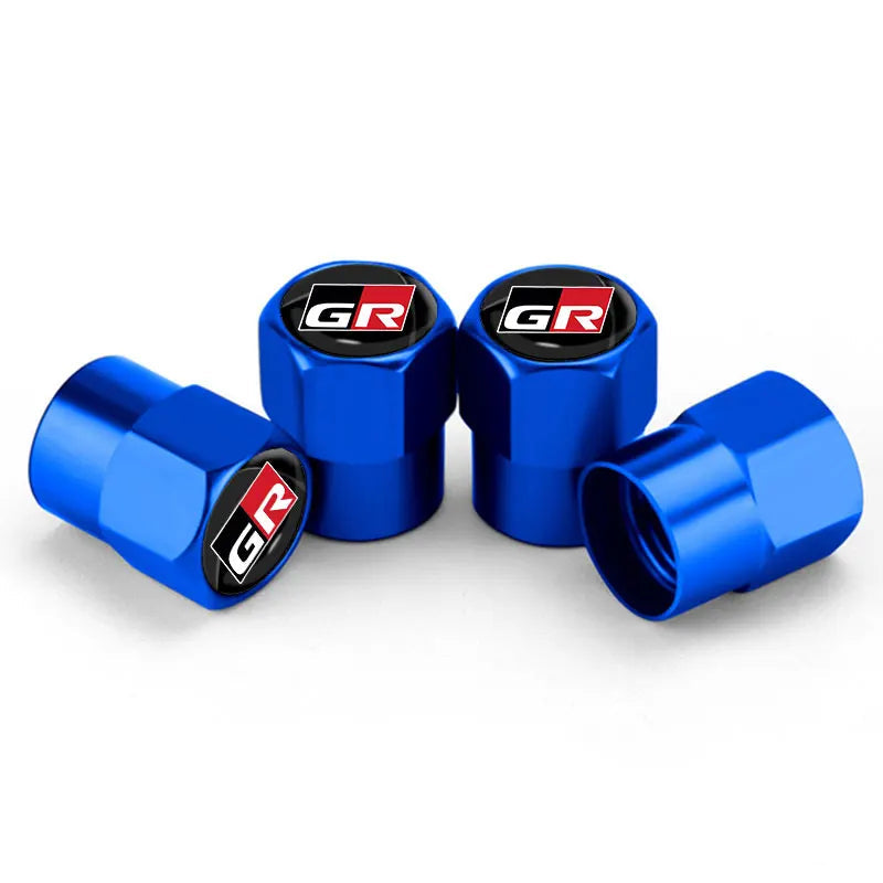 Bouchon de valve Toyota GR, de couleur bleu avec logo GR sur le dessus du bouchon.