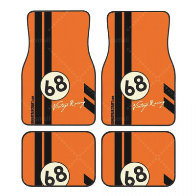 Tapis de sol voiture vintage racing orange, jeu de 4 pièces avant et arrière