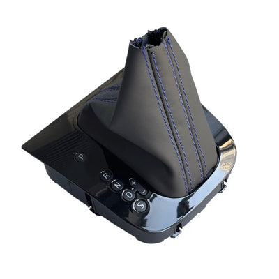 Soufflet levier de vitesse Golf 6 DSG similicuir noir couture bleue avec base noir brillant