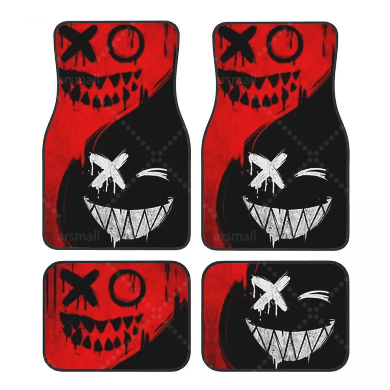 Tapis de sol voiture Spooky noir et rouge avec motif smiley vue avant