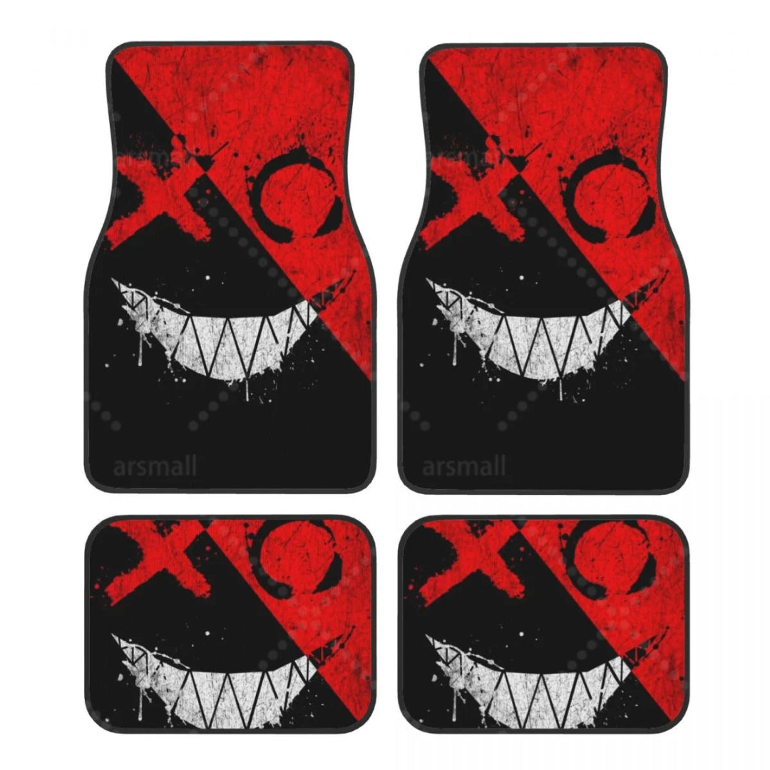 Tapis de sol voiture Spooky noir et rouge avec motif smiley vue avant