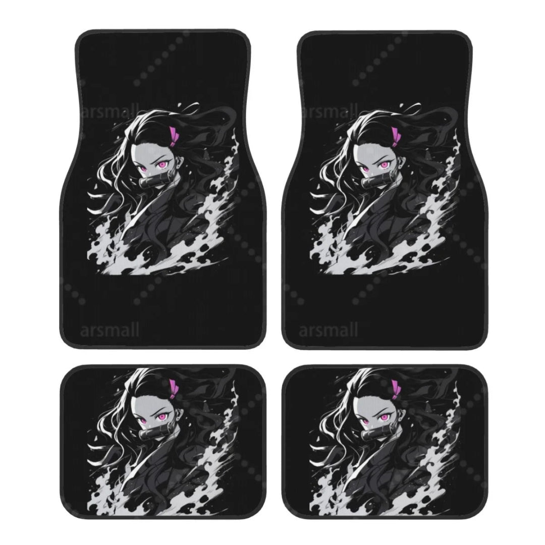 Tapis de sol voiture Demon Slayer Nezuko noir et blanc design intérieur