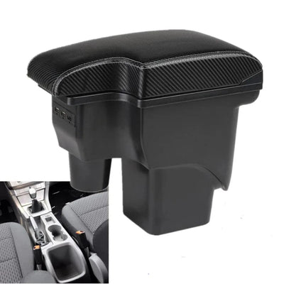 Accoudoir central Ford Focus carbone noir à surpiqûres blanches, trois ports USB sur le flanc