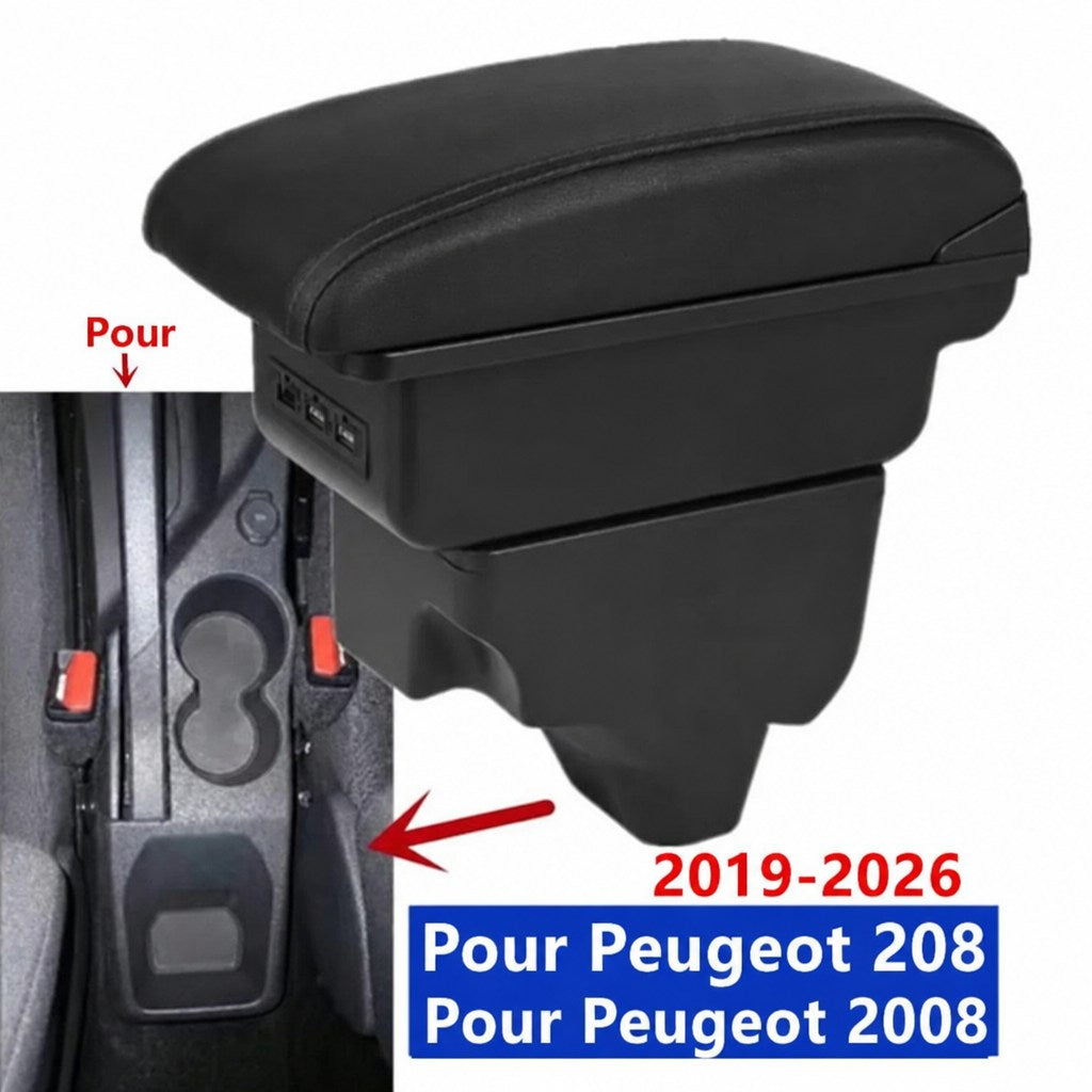 Accoudoir Peugeot 208 2 et 2008 2 avec repose-bras rembourré et rangement