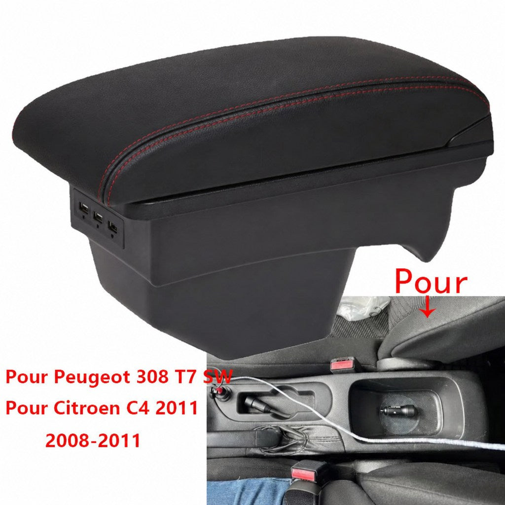 Accoudoir Peugeot 308 T7 et Citroën C4 avec repose-bras rembourré et rangement