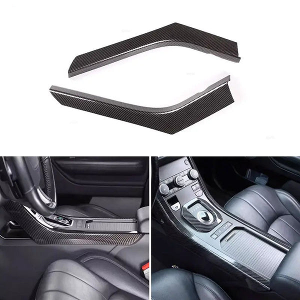 Baguettes console centrale carbone Range Rover Evoque seules et posées le long des flancs de la console
