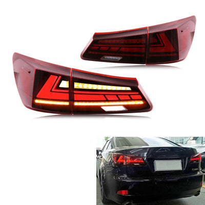 Jeu de feux arrière LED rouges pour Lexus IS, avec une IS noire en fond