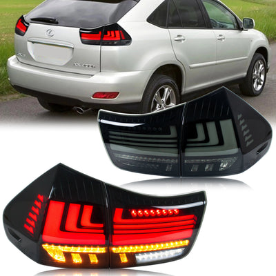 Jeu de feux arrière LED fumés pour Lexus RX, avec un RX gris argent en fond