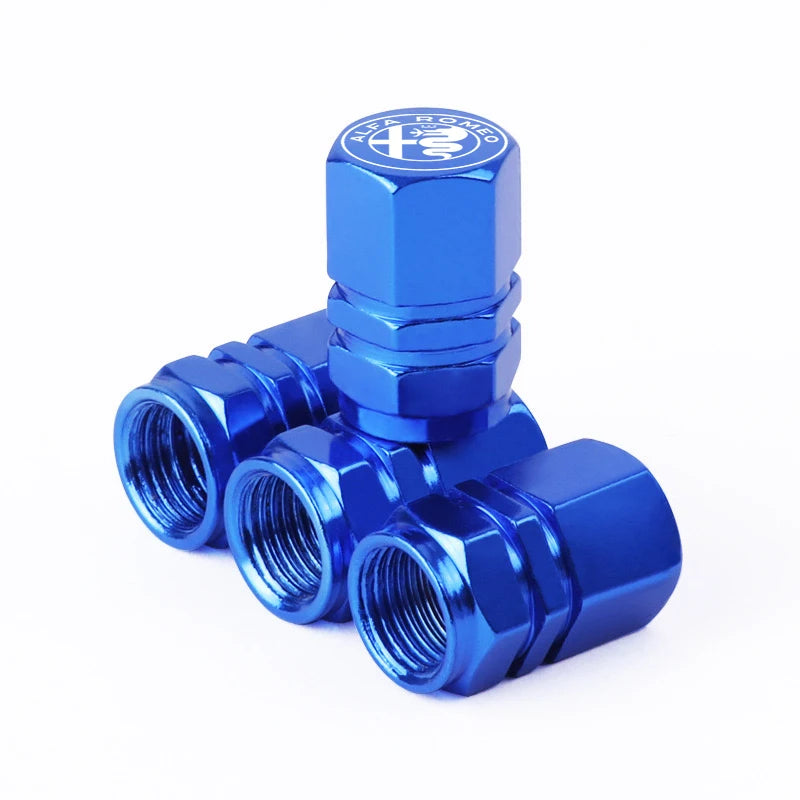 Bouchon de valve Alfa Romeo bleu, corps hexagonal en aluminium
