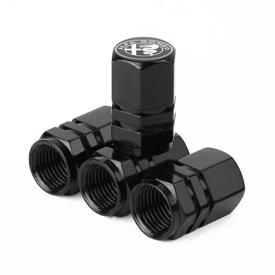 Bouchon de valve Alfa Romeo noir, capuchon hexagonal gravé