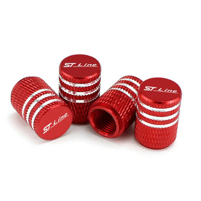 Bouchon de valve Ford ST-Line rouge, lettrage ST Line sur le dessus