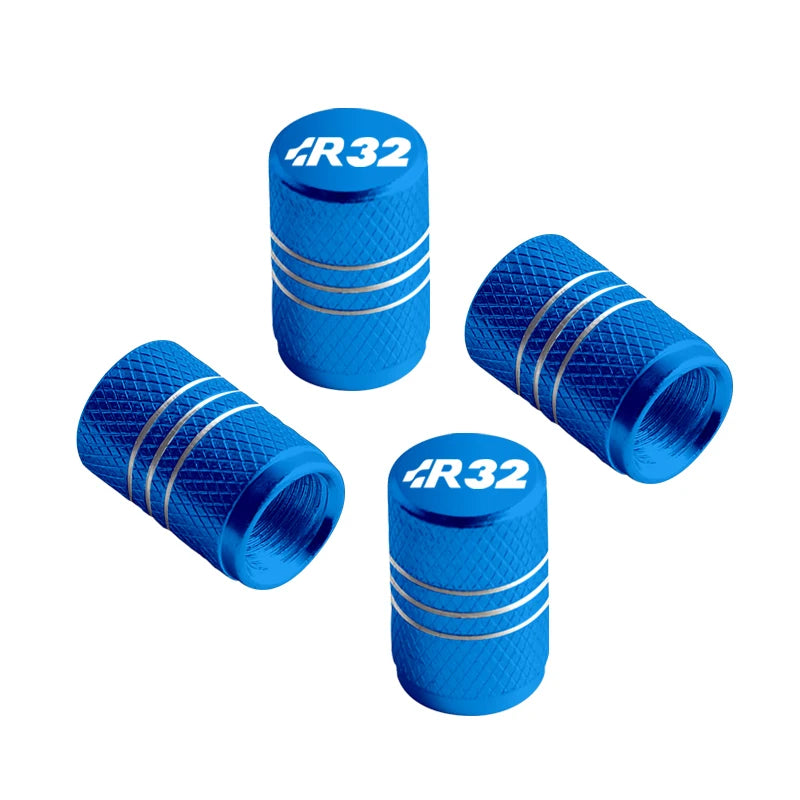 Bouchon de valve Golf R32 bleu clair, corps moleté à double filet