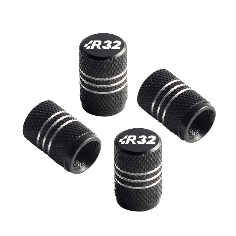 Bouchon de valve Golf R32 noir, lot de 4 capuchons moletés à filets blancs