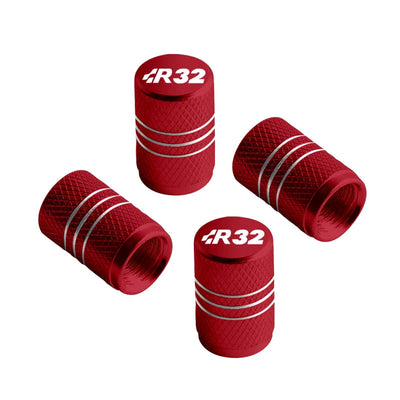 Bouchon de valve Golf R32 rouge, logo R32 gravé et filets blancs