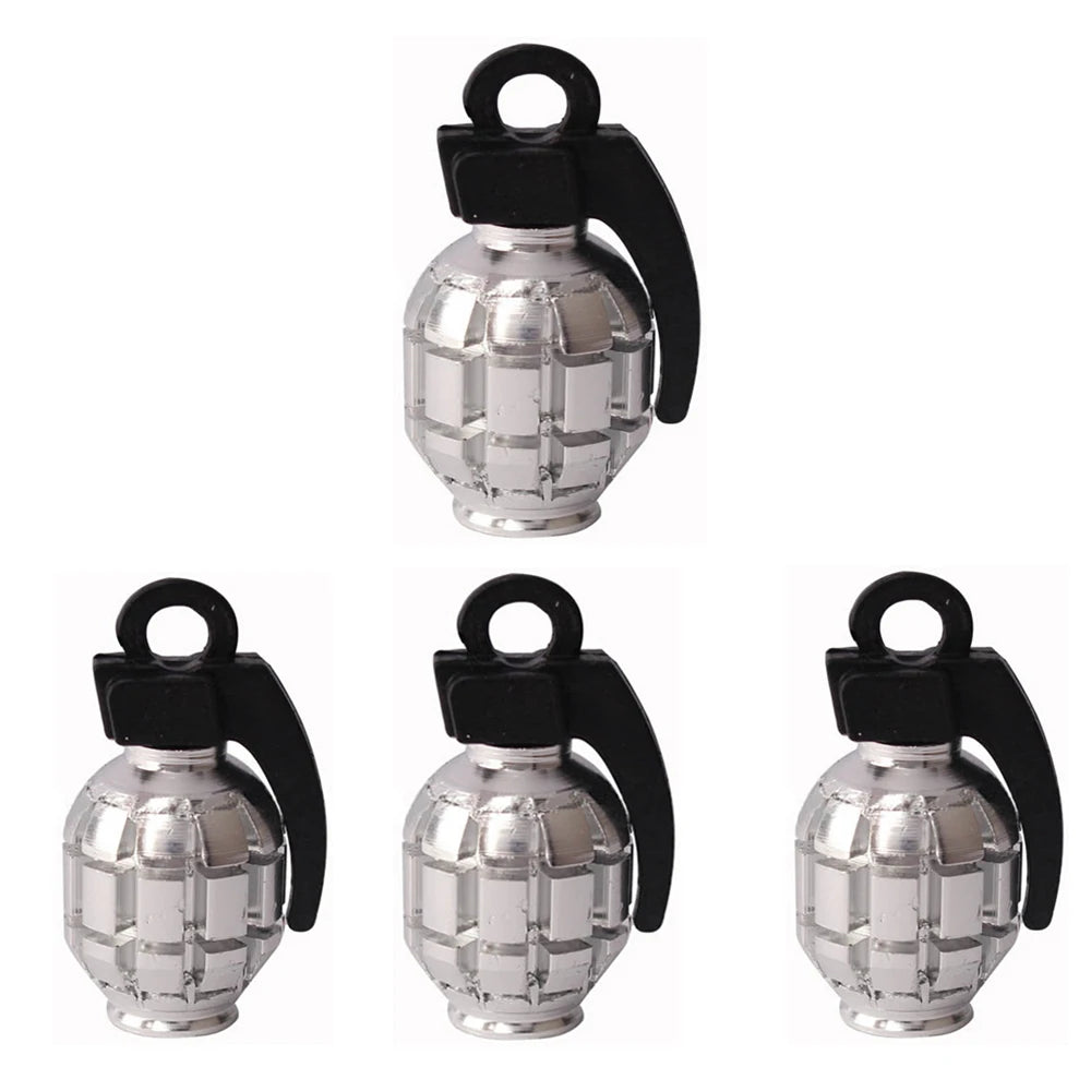 Bouchon de valve grenade argent, capuchon en forme de grenade à cuillère noire, lot de 4